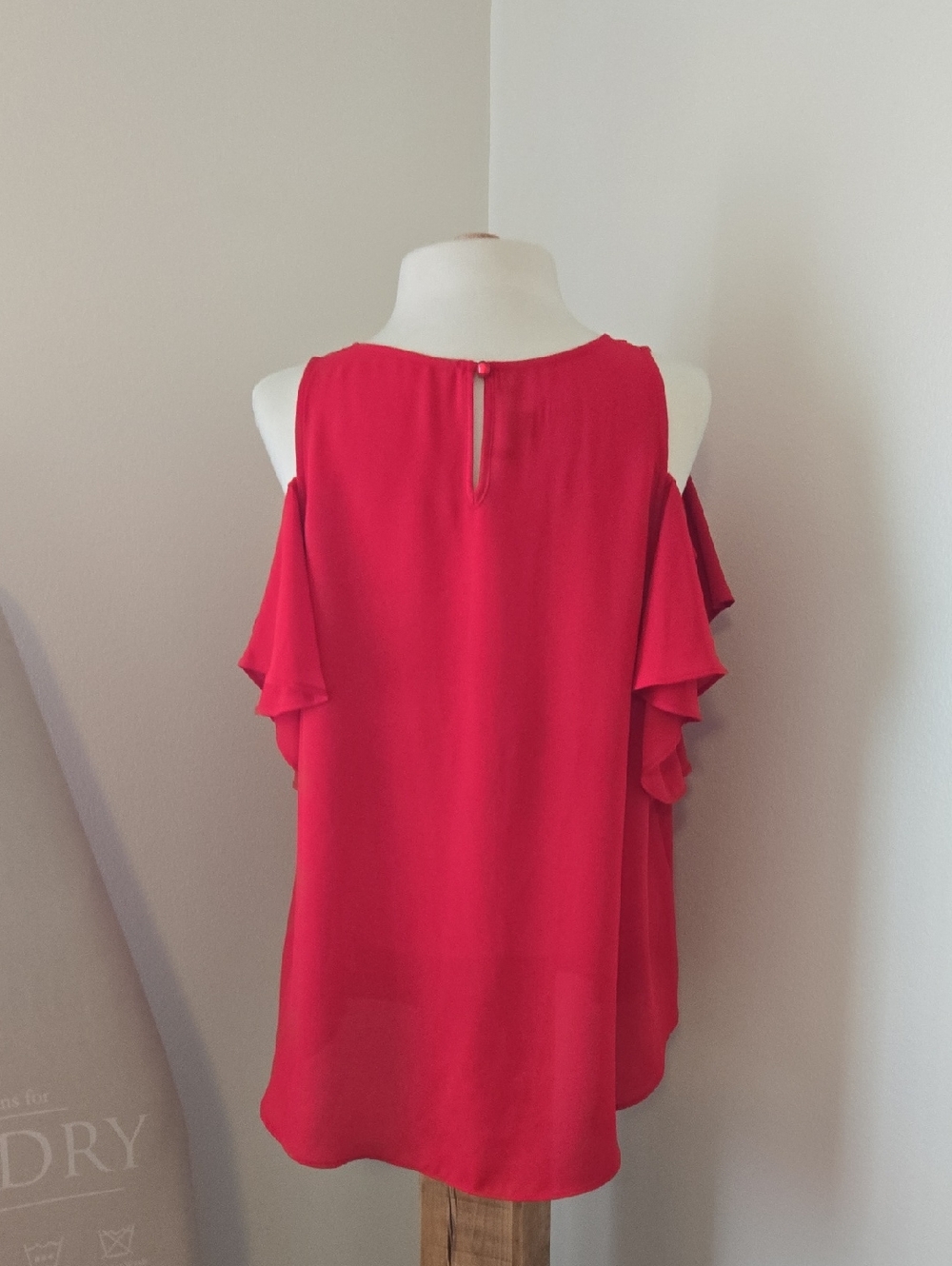 Women's Red Cold-Shoulder Ruffle Blouse - Picture 4 of 10